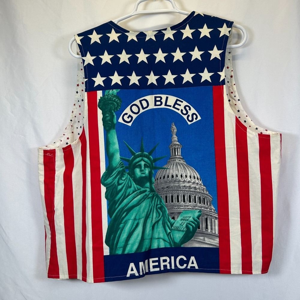 Vintage Vest 4th of July Handmade Cotton USA Bless America Flag Patriotic Stars